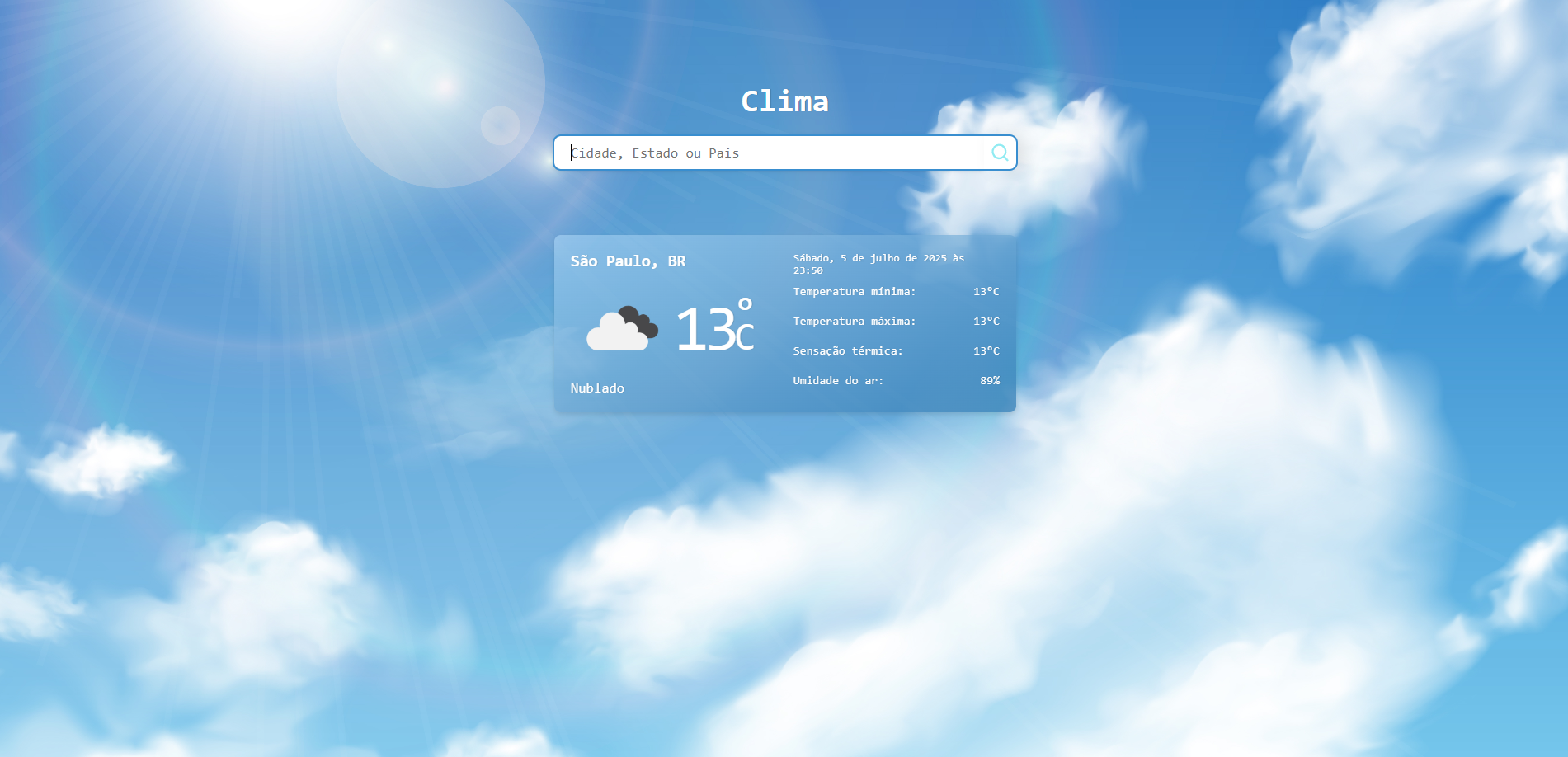 Projeto que apresenta o clima de diversos lugares